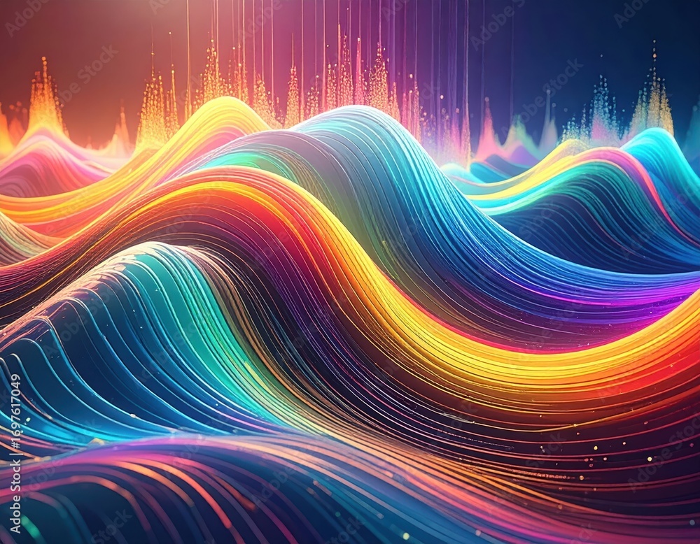 Poster colorful abstract waves with bright lines and dynamic patterns