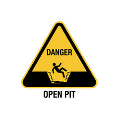 Warning sign of danger: open pit ahead.