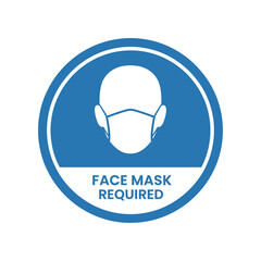 A blue circular mandatory sign with a white icon of a person wearing a face mask and the text 'Face Mask Required'.