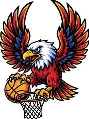 Fierce Eagle Mascot Dunking Basketball Vector Sports Logo Illustration

