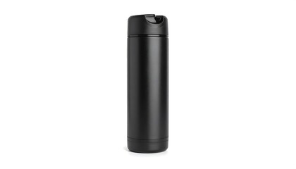 Black insulated water bottle against white background