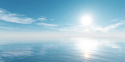 Fototapeta premium Bright Sun Over Calm Ocean and Blue Sky