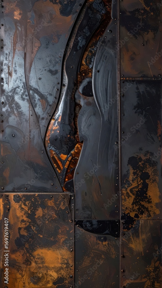 Poster abstract metallic art with rust and texture for contemporary spaces