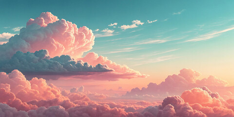 Dreamy pastel clouds at sunrise or sunset, soft light and colors