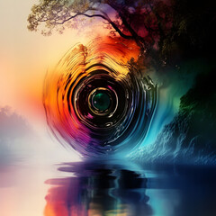 A rugged man with a beard peers intently through a camera lens, wearing outdoor gear and focused on photography.