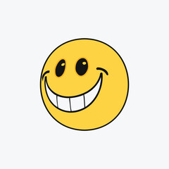 Classic Smiley Face with Big Grin Round Yellow Emoticon with Playful Expression Positive Vibes and Black Outline
