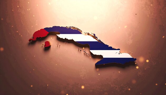 Artistic Depiction of Cuba's Map with National Flag Colors on Warm Backdrop