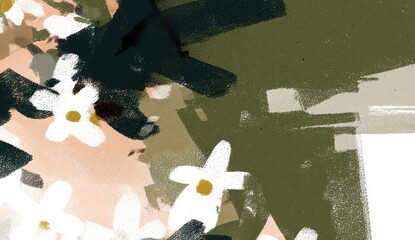 Abstract floral painting with textured brushstrokes in muted colors