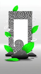 Abstract frame with green leaves and stones