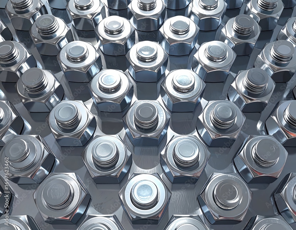 Poster close-up view of metal fasteners with shiny texture and patterns