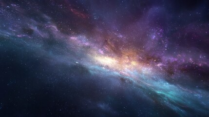 Cosmic Nebula Swirling Purple, Blue, and Gold Gas Clouds in Deep Space