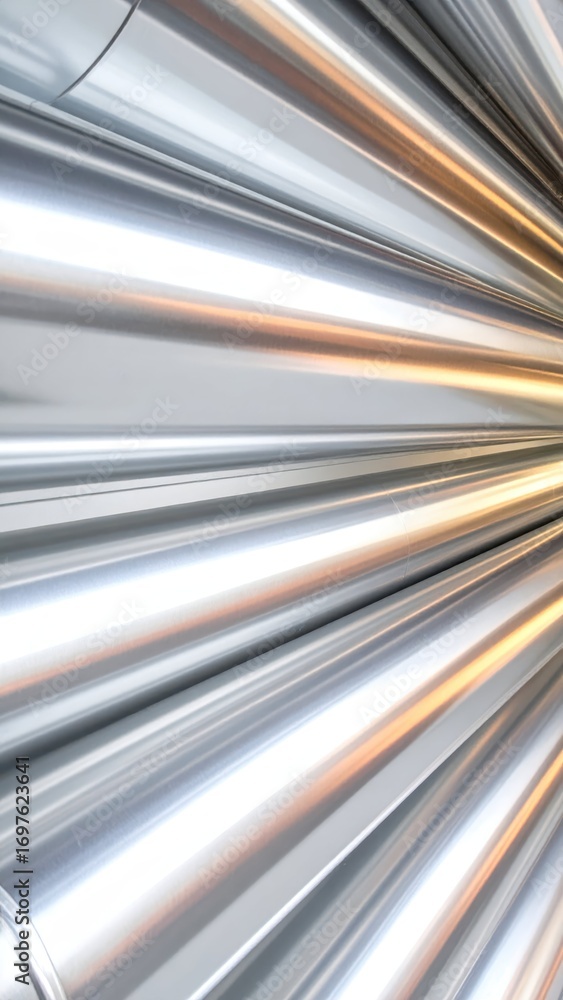 Poster shiny metallic tubes in abstract pattern with reflections and highlights