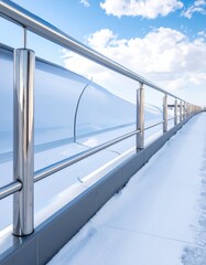 Modern Railing Design on Snowy Rooftop with Blue Sky Background