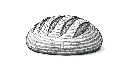 Artistic grayscale illustration of a loaf of bread with intricate texture and detailing