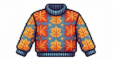 Pixel Art Fall Sweater with Maple Leaf Pattern