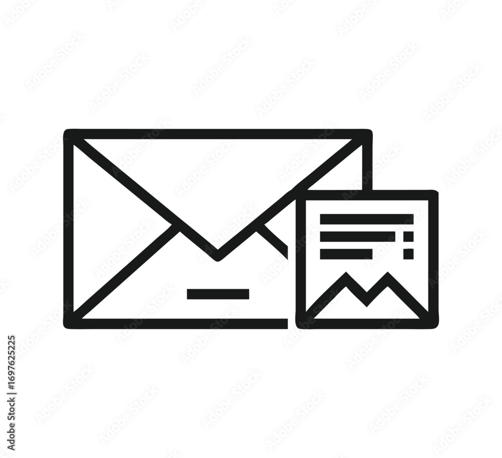 Poster modern email icon with attached document for digital communication and correspondence