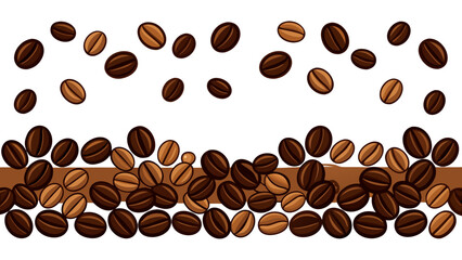 Obraz premium Scattered and piled coffee beans border design