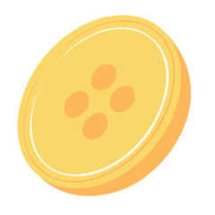 Yellow Sewing Button with Four Holes Isolated