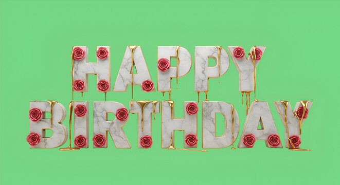 Elegant Marble "Happy Birthday" with Roses and Gold Drips - Powered by Adobe