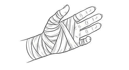 Hand injury depicted with bandage for support and recovery after strenuous activity