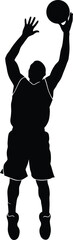 Silhouette of a basketball player shooting, a dynamic action shot of sport