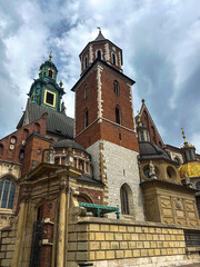 Fototapeta premium Exterior view of the Wawel Cathedral in Kraków, Poland, a Gothic and Renaissance architectural landmark and cultural heritage site.