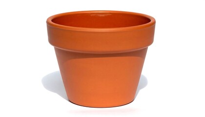 A terracotta pot against a white background