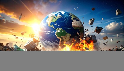 Cinematic Slow Motion Capture of Earth Decaying into Trash and Debris