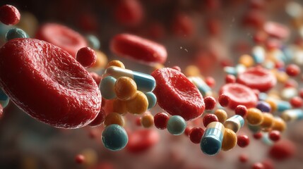 World Thrombosis Day, Highly detailed 3D medical illustration of blood clot dissolving with treatment, red blood cells and medication molecules interacting