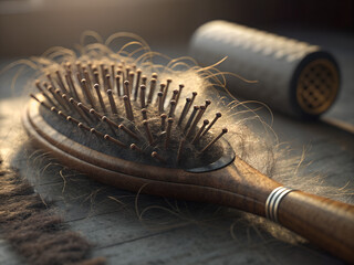 Cose-up of a hairbrush covered in curly strands