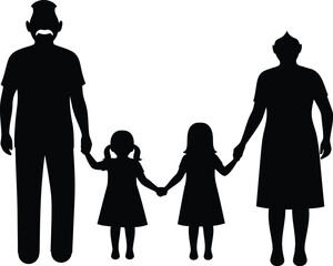 Silhouette of a family with two children, representing love and togetherness
