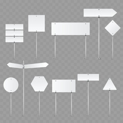 Realistic blank road signs and signposts mockup set. Vector