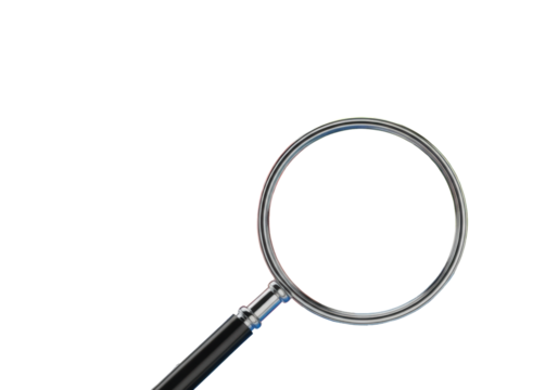 Electric blue, ruby red, neon yellow geometric fragments, circuitry, binary code, metallic. Magnifying glass on red piece, white background, concept of advanced data analysis.