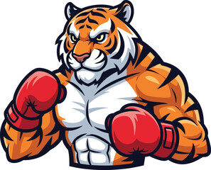Strong Tiger Mascot Boxing Sports Logo Vector with Gloves Illustration

