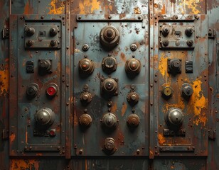 Vintage Control Panel with Rusty Texture and Colorful Buttons