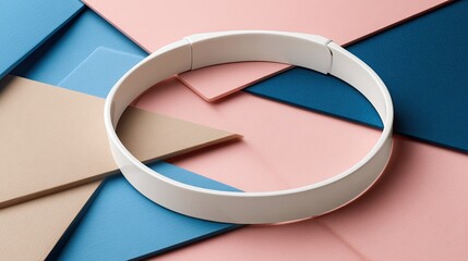 Abstract composition featuring a white, circular band