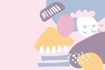 Hand Draw Flat Pastel Background with Abstract Shapes and Lines. Minimal Modern Doodle Backdrop