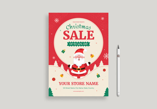 Santa Claus Christmas Sale Flyer Layout with Red Accent