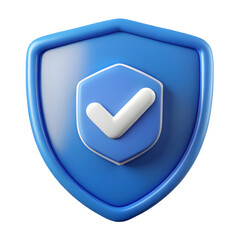 Blue shield security protection safety approved checkmark verified secure confirmation trust illustration, isolated on transparent background