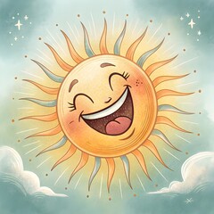 Cute Smiling Sun Character with Happy Face – Whimsical Cartoon Illustration  