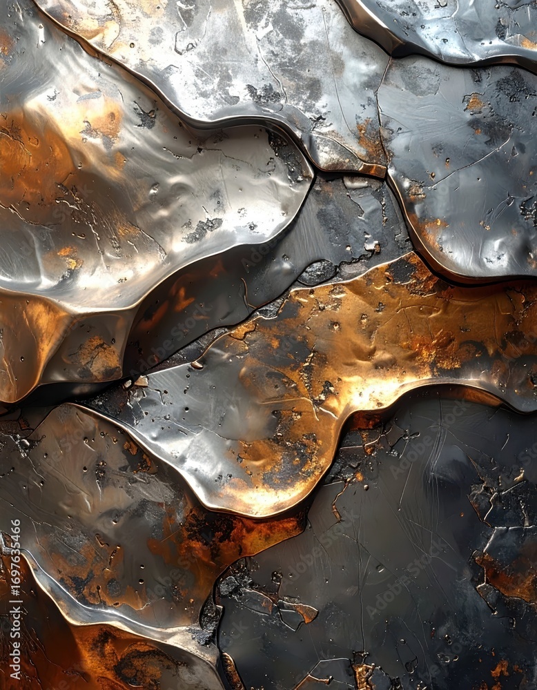 Poster abstract metallic surface with shimmering textures and warm tones