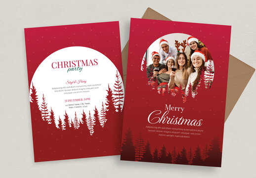 Modern Christmas Greeting Card Design Template with Red Accent