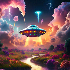 UFO flying over the city
