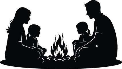 Silhouette of a family sitting around a campfire, enjoying quality time together