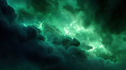Fototapeta premium Emerald Green Nebula and Dark Clouds Cosmic Landscape