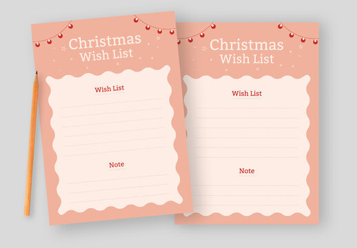 Festive Minimal Pink Christmas Wish List Template
