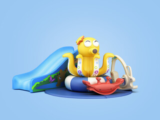 goods for kids childrens furniture and toys 3d render on blue