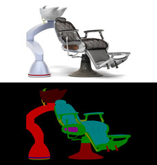 Modern Barber Chair 3D Render modern barber chair with Integrated Sink on white background with alpha