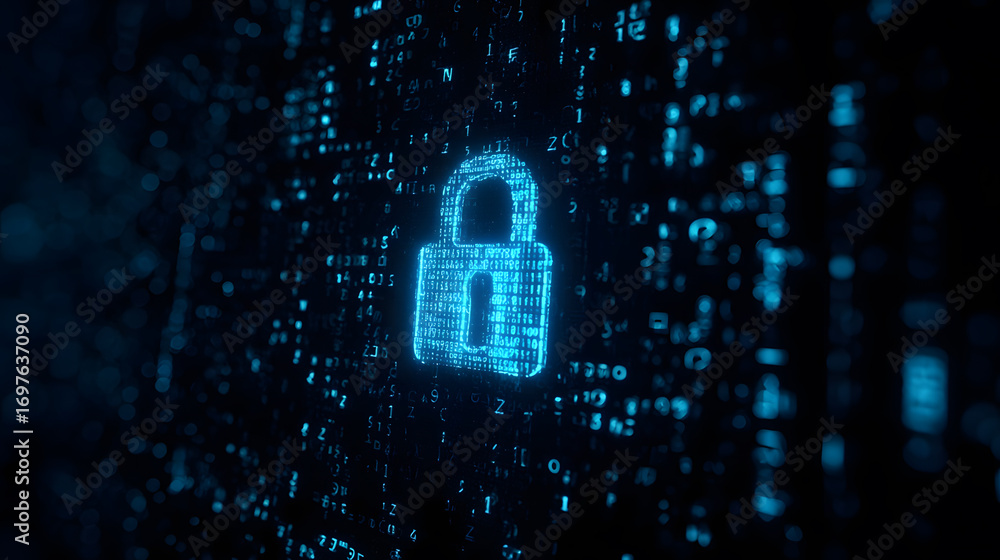 Aufkleber digital lock icon amidst binary code, symbolizing cybersecurity