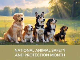 Group of dogs sitting in a field for national animal safety and protection